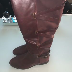 New burgundy leather boots.